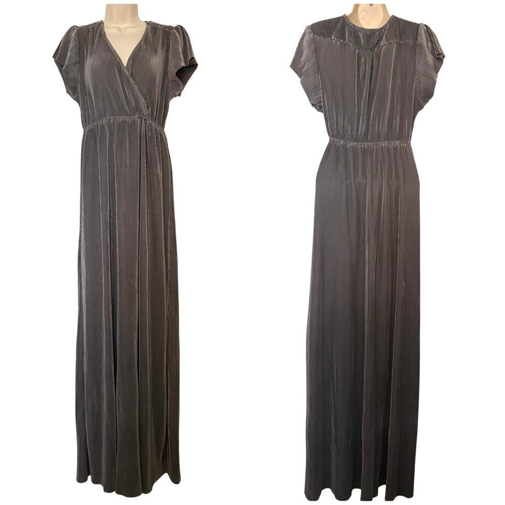 Baltic Born Athena Pleated Maxi Dress Silver Gray Size M Stretch Formal Wedding